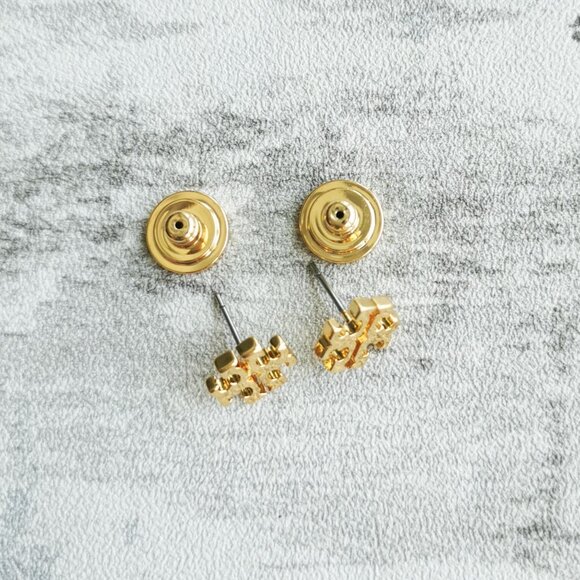 Tory Burch Gold T-Logo Stud Earrings Kira Collection Classic Style - Picture 4 of 4